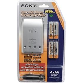 Sony BCG-34HVE4 Quick Battery Charger with Car Kit and 4 AA Ni-MH Rechargeable Batteries by Sony