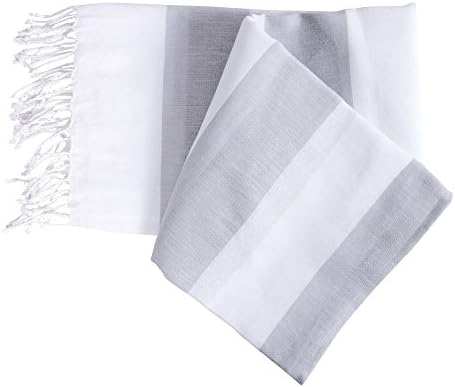 Turkish Peshtemal in Light Grey and White Bath Towel Turkish Hamam Pestemal for Spa