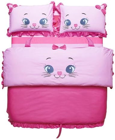 DIAIDI Home Textile,Unique Cute Cartoon Bedding Set,Discount Designer Bedding Sets,Princess Ruffle Bedding Set,Grey Blue Red Pink Bedding,4pcs,twin/queen (Queen, 1)