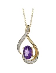14k Gold 18 in. Chain & 3/4 in. (20mm) tall Swirl Pendant, w/ 0.07 Carat Brilliant Cut Diamonds & 0.85 Carat Oval Cut 7x5mm Amethyst Stone
