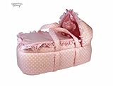 Moses Basket with Removable Hood, Hanging Mobile and Changing Pad - Pink Dot Pattern