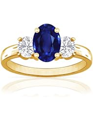 18K Yellow Gold Oval Cut Blue Sapphire Three Stone Ring