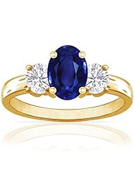14K Yellow Gold Oval Cut Blue Sapphire Three Stone Ring