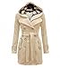 Geben Women's Winter Warm Fleece Check Hooded Double Breast Coat Jacket Large Beige