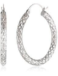 Duragold 14k White Gold Mesh Glitter Hoop Earrings, (1.1" Diameter)