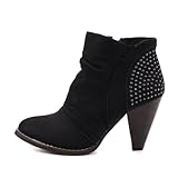 Damen Schuhe, STIEFELETTEN, BOOTS, AX422, Synthetik in hochwertiger Wild Leder Optik, Schwarz, Gr 37
