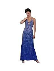 Slit Keyhole Beaded Silk Halter Evening Dress/Prom Dress 