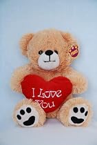 15" (38cm) Golden Brown Teddy Bear Holding a Red heart with "I Love You" inscribed on it