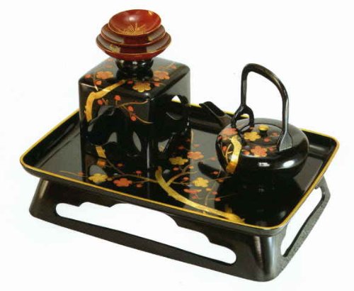 ≪秀逸な仕上がりの屠蘇器!!≫【会津塗】黒 新胴張四ツ揃 紅梅