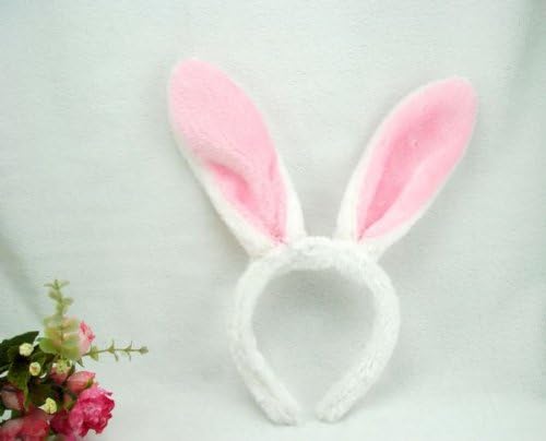 MKPLY Plush Fluffy Bunny Rabbit Ears White Headband Costume Cosplay Accessory Halloween Easter Party Dress Up