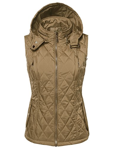 Quilted Zip Up Vest With Detachable Hood Taupe S Size