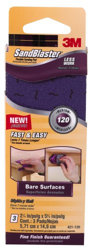 3M SandBlaster 421-120 Flexible Sanding Pad, 2.3 x 5.57-Inch, 120-Grit, Detail Size, 3-Sheet