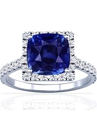 Platinum Cushion Cut Blue Sapphire Ring With Sidestones