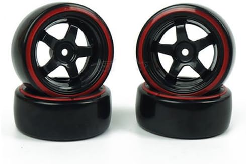 Aerospace 4Pcs Red 1:10 Rubber Racing Tires&amp;Wheel Rim for HSP 94123 Drift Racing Tires