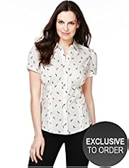 Cotton Rich Short Sleeve Shoe Print Shirt for Fuller Bust