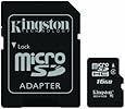 Kingston Digital 16 GB Class 4 microSDHC Flash Card with SD Adapter (SDC4/16GBET)