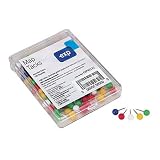Map Tacks, Plastic, 3/16" Dia Heads, 3/8" Point, Assorted Colors, 100/Box EXP40132
