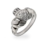Eve's Addiction Shannon's Pave CZ Heart Sterling Silver Claddagh Ring