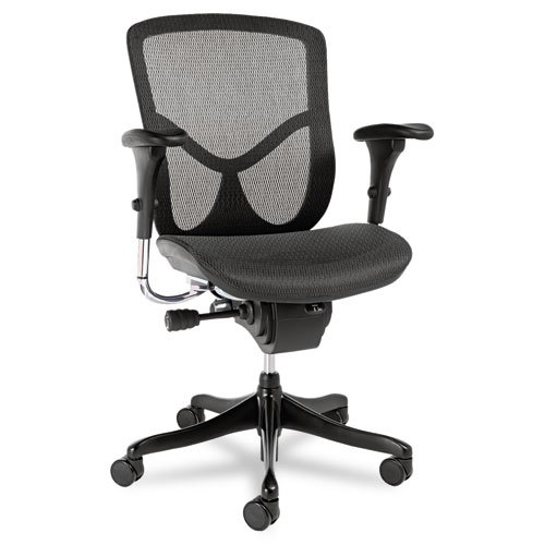 Alera Products - Alera - EQ Series Ergonomic Multifunction Mid-Back Mesh Chair Black - Sold As 1 Each - Synchro-Tilt mechanism offers customized support - Breathable elastic polyester mesh seat and back - Waterfall seat reduces pressure at the back of kne