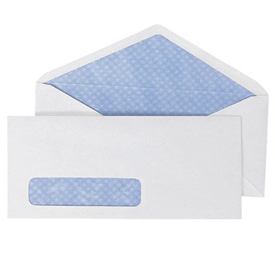 Security Commercial Envelopes  Window  #10  Blue Tint Interior  White  500 Box CEB03338