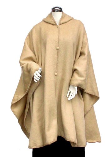 Hooded Baby Alpaca Wool Cloak Cape Poncho Beige