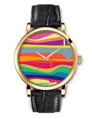 SPRAWL Aanalog Fashion Series Gold Ladies Watches of Genuine Black Leather Strap,Unique Wrist Watch for Women Girls Designed with melted Painting