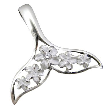 925 Silver Whale Tail w/ Plumeria Pendant Hawaiian Jewelry