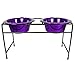 Platinum Pets Modern Double Diner Feeder with Stainless Steel Cat/Dog Bowl, Large, Electric Purple
