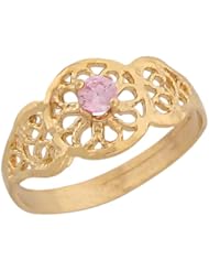 10k Real Gold Pink CZ Filigree Floral Antique Inspired Baby Girl Ring