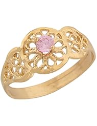 14k Real Gold Pink CZ Filigree Floral Antique Inspired Baby Girl Ring
