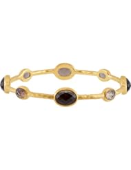 Sterling Silver 8inch Genuine Checkerboard Smoky Quartz Bangle Bracelet