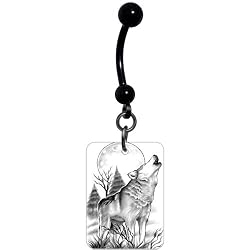Black White Wolf Belly Ring