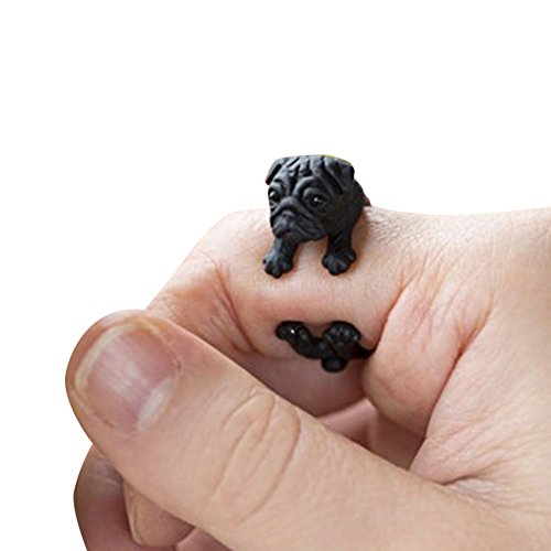 ClothingLoves Women's Cute Pug Burnished Adjustable Wrap Ring
