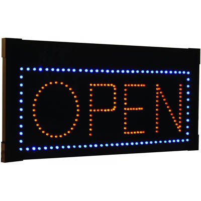 Hanging Rectangular LED Open Sign - Black