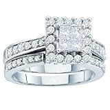 1/2 Carat Princess Round Diamond 14k White Gold Bridal Ring Set