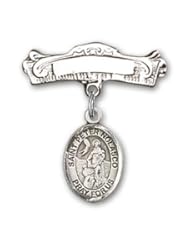 Sterling Silver Baby Badge with St. Peter Nolasco Charm and Arched Polished Badge Pin