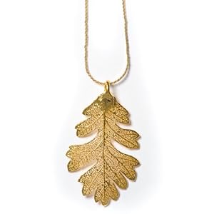 Real Oak Lace Leaf Necklace - Gold