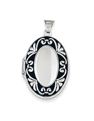 Sterling Silver 26mm Enameled Scroll Oval Locket. Metal Wt- 2.56g