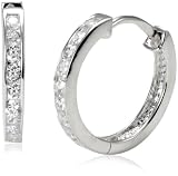 Silver Channel Set Cubic Zirconia Hoop Earrings