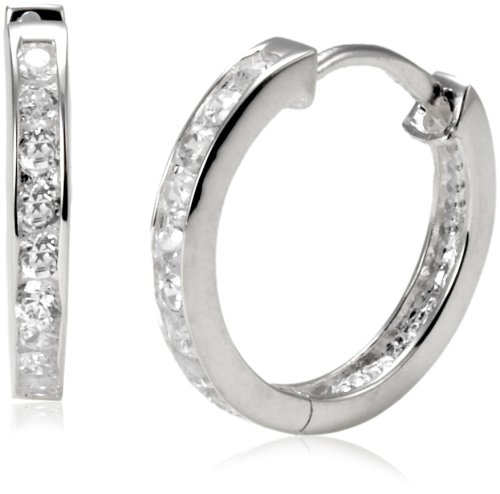 Silver Channel Set Cubic Zirconia Hoop Earrings
