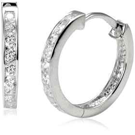 Silver Channel Set Cubic Zirconia Hoop Earrings