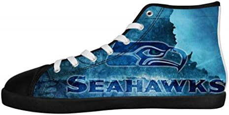 GCKG(TM) American Football Team Seattle Seahawks Logo Men's High Top Canvas Shoes Lace-up Fashion Sneaker-8M US