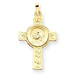 14k Gold Cross with St Anthony Medal Pendant