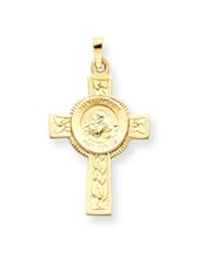14k Gold Cross with St Anthony Medal Pendant