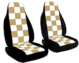 IMAGE OF 2 front seat covers with tan and white checkers for a 2000 Mini Cooper.