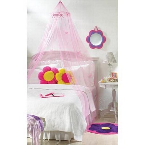 Gifts & Decor Butterfly Motif Childrens Girls Pink Hanging Bed Canopy