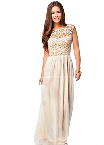 Stuffwholesale Long Chiffon Maxi Dress EveningProm Party Cocktail Princess Dress Bridesmaid Gown (S, Beige)
