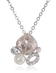 Oroclone "Crystal Luxe" 14k Plated Faux Pearl Crystal Swarovski Stone Necklace, 16"