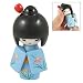 Amico Carved Flower Baby Blue Kimono Japanese Kokeshi Doll