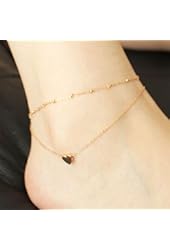 Dlakela Rose Gold Plated Stainless Steel Romantic Love Heart Chain Anklet Bracelet, 7"+2"
